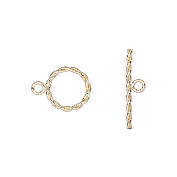 Clasp, toggle, 12Kt gold-filled, 11mm fancy round. Sold individually. image number 0