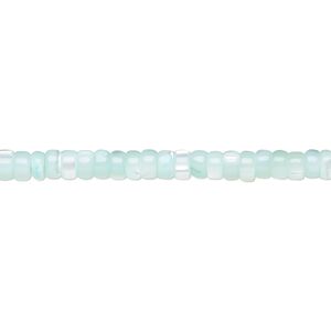 Bead, mother-of-pearl shell (dyed), aqua blue, 3x2mm heishi, Mohs hardness 3-1/2. Sold per 15-1/2 to 16-inch strand.