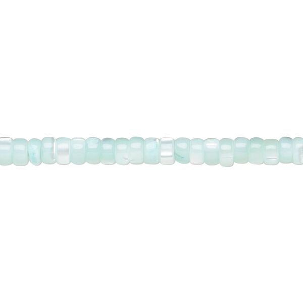 Bead, mother-of-pearl shell (dyed), aqua blue, 3x2mm heishi, Mohs hardness 3-1/2. Sold per 15-1/2 to 16-inch strand. image number 0