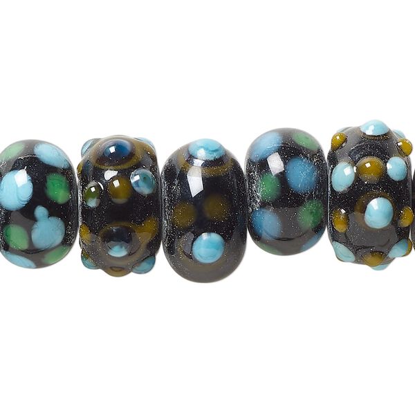 Bead, lampworked glass, opaque multicolored, 14x10mm bumpy rondelle and 13x10mm rondelle. Sold per pkg of 20. image number 0