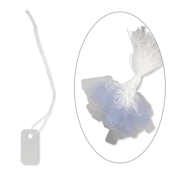 Tag, PVC plastic and cotton, white and transparent frosted white, 4/5 x 2/5 inch. Sold per pkg of 100. image number 0