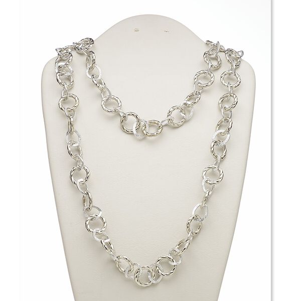 Necklace, silver-coated plastic and silver-finished aluminum, twisted, 50-inch continuous loop. Sold individually. image number 0