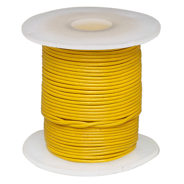 Cord, leather (dyed), yellow, 0.5-0.8mm round. Sold per 25-yard spool. image number 0