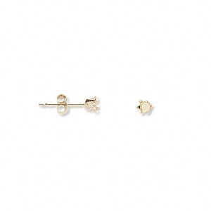 Earstud 1pkg2 Snap-Tite® 14Kt gold, 3mm round 6-prong setting / earnuts, 1 pair