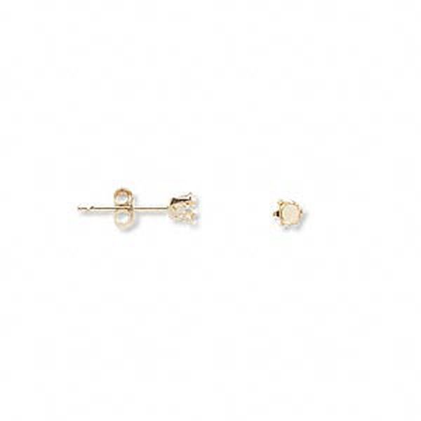 Earstud, Snap-Tite®, 14Kt gold, 3mm 6-prong round setting. Sold per pair. image number 0