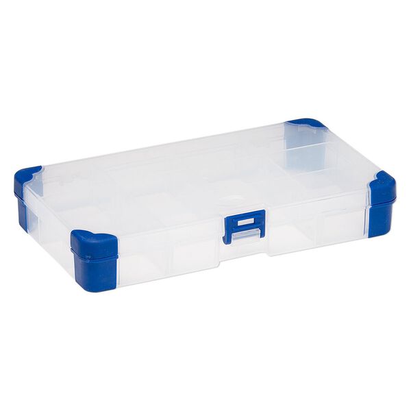 Organizer, acrylic and rubber, clear and blue, 8 x 4-1/4 x 1-1/4 inch rectangle, 5-12 adjustable compartments. Sold individually. image number 1