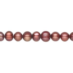 Pearl 1pkg1, cultured freshwater, semi-round C grade, 15 inch 5-6mm dyed rhubarb