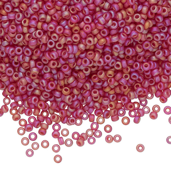 Seed bead, Miyuki, glass, pkg/250g, #11 rocaille, translucent matte rainbow dark cranberry, (RR-141DFR). image number 0