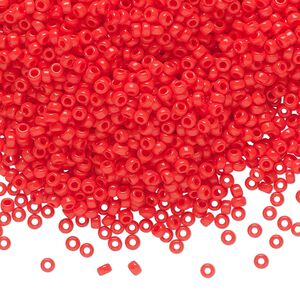 Seed bead, Miyuki, glass, pkg/250g, #11 rocaille, opaque vermillion red, (RR-407).