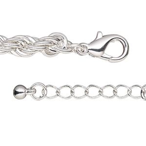 Chain 1pkg1 French rope, 6mm / lobster claw clasp, anodized silver / steel / brass 24 inch
