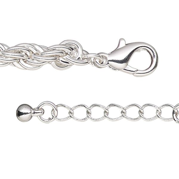 Chain, anodized steel and brass, silver, 6mm French rope, 24 inches with 1-inch extender chain and lobster claw clasp. Sold individually. image number 0
