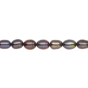 Pearl, cultured freshwater (dyed), dark peacock, 5-6mm rice, C grade, Mohs hardness 2-1/2 to 4. Sold per 16-inch strand.