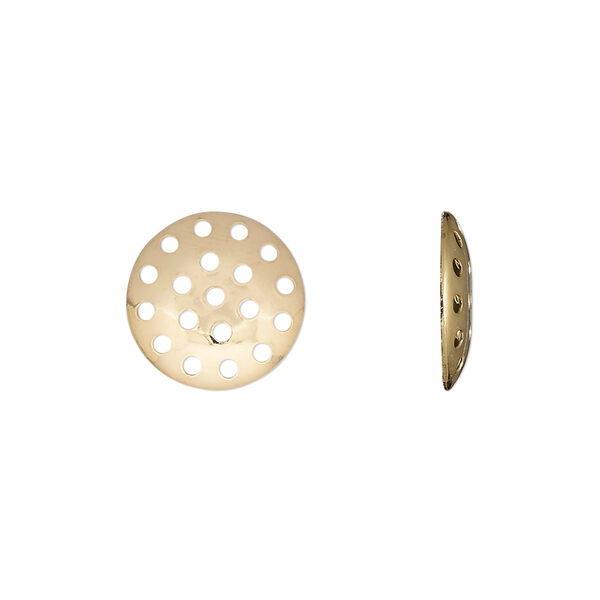 Component, gold-plated brass, 13mm perforated disc. Sold per pkg of 20. image number 0