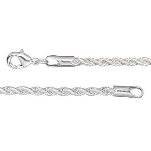 Chain 1pkg1 silver-plated rope, 2.4mm / lobster claw clasp, brass 20 inch