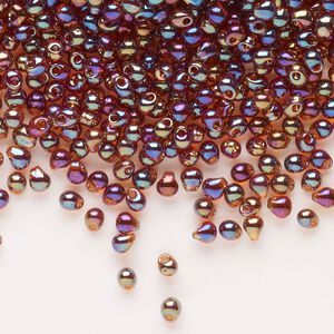 Seed bead, Miyuki, glass, pkg/250g, 3.3x2.8mm mini fringe, translucent rainbow dark amber yellow, (DP-257).