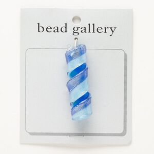 Focal, lampworked glass, pkg/1, translucent sky blue and cobalt blue with silver-colored foil, 45x53x16mm coiled ribbon.
