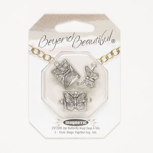 Clasp magnetic 1pkg2, 18x15mm 2-sided butterfly rectangle, antique silver-finished brass 1-strand