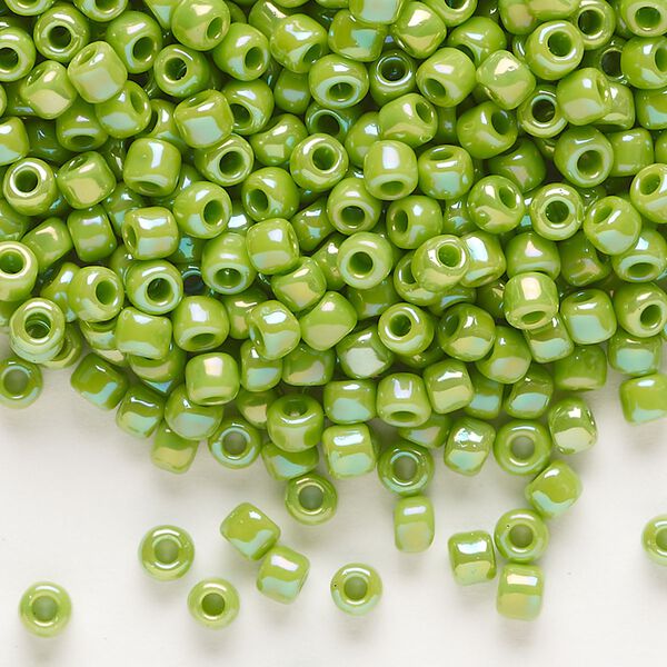 Seed bead, Dyna-Mites™, glass, opaque rainbow jade green, #6 round. Sold per 1/2 kilogram pkg. image number 0