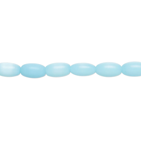 Bead, fiber optic glass, pkg/14 inch, opaque sky blue, 7x5mm center-drilled oval. image number 0