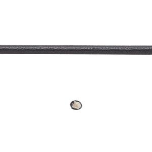 Cord, leather and cotton (dyed), black, 2.5mm zigzag-stitched round. Sold per 5-yard section.