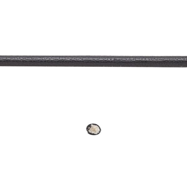 Cord, leather and cotton (dyed), black, 2.5mm zigzag-stitched round. Sold per 5-yard section. image number 0