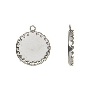 Drop, stainless steel, 17mm single-sided round with 14mm round cabochon pressure set setting. Sold per pkg of 10.