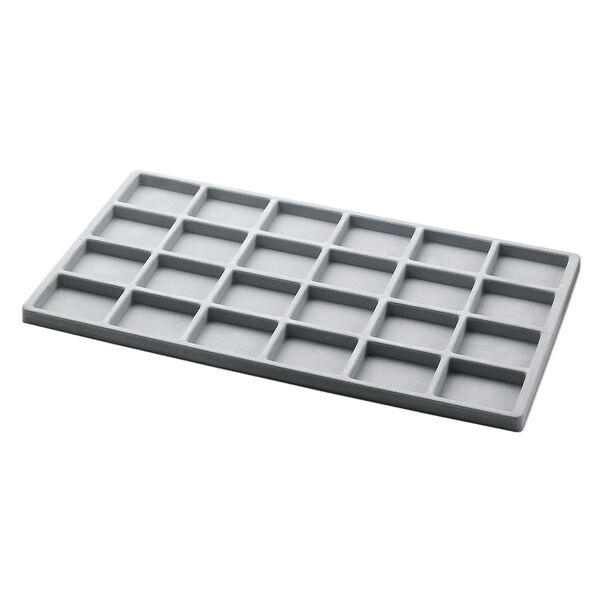 Tray insert, flocked velveteen, grey, 14 x 7-3/4 x 1/2 inches with (24) 2-1/8 x 1-5/8 inch compartments. Sold per pkg of 2. image number 0