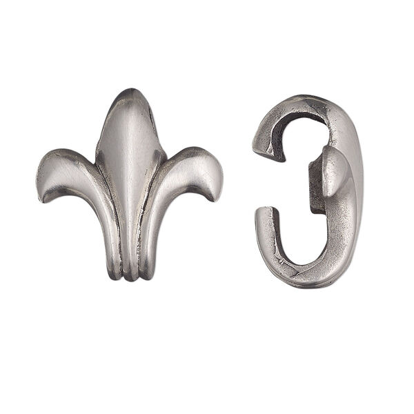 Slide, stainless steel, 21x20mm fleur-de-lis, 16x3mm hole. Sold individually. image number 0