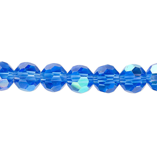 Bead 1pk 32 facets translucent medium blue AB, Celestial Crystal® 8mm round 15.5-16 inch image number 0