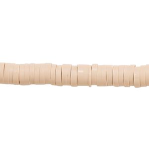 Bead, polymer clay, opaque beige, 6x1.5mm heishi. Sold per pkg of (2) 15-1/2" to 16" strands