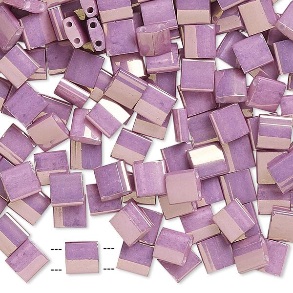 Seed bead, TILA®, glass, pkg/10g, 5mm full tila square, opaque luster mauve, (TL-1867). image number 0