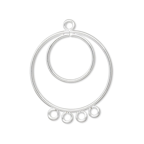 Drop, silver-plated steel, 25mm double hoop with 15mm inside hoop, 4 loops. Sold per pkg of 10. image number 0