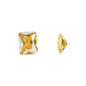 Gem, cubic zirconia, topaz gold, 10x8mm faceted emerald-cut, Mohs hardness 8-1/2. Sold individually.