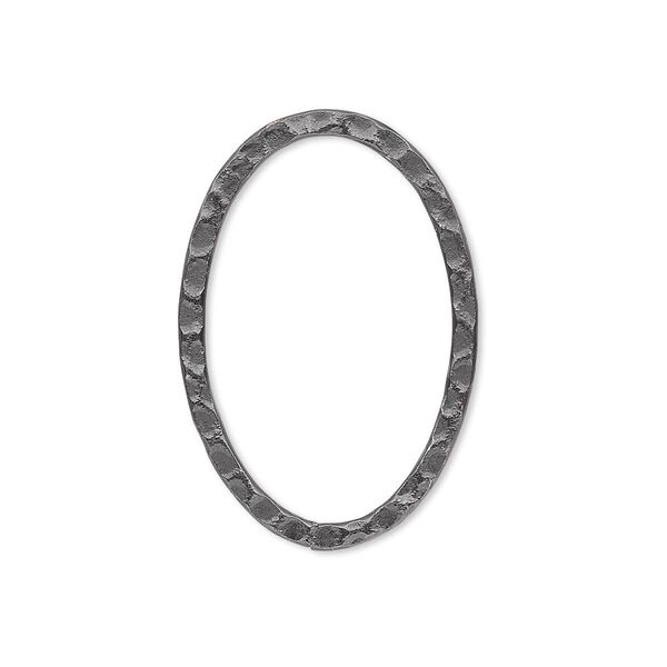 Focal, gunmetal-plated steel, 30x20mm double-sided hammered flat open oval. Sold per pkg of 8. image number 0