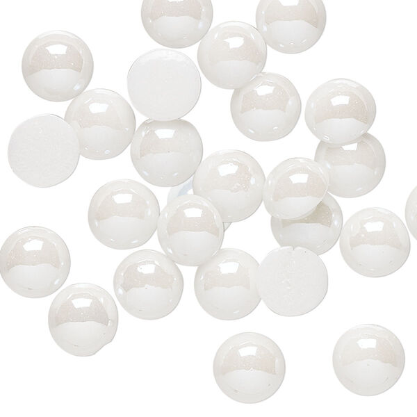 Cabochon, glass pearl, white luster, 7-8mm non-calibrated round. Sold per pkg of 25. image number 0