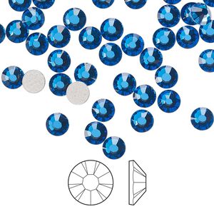 Flat back 144pk Capri blue foil back, Preciosa MAXIMA Czech crystal hotfix rhinestone 4.6-4.8mm chaton rose round SS20