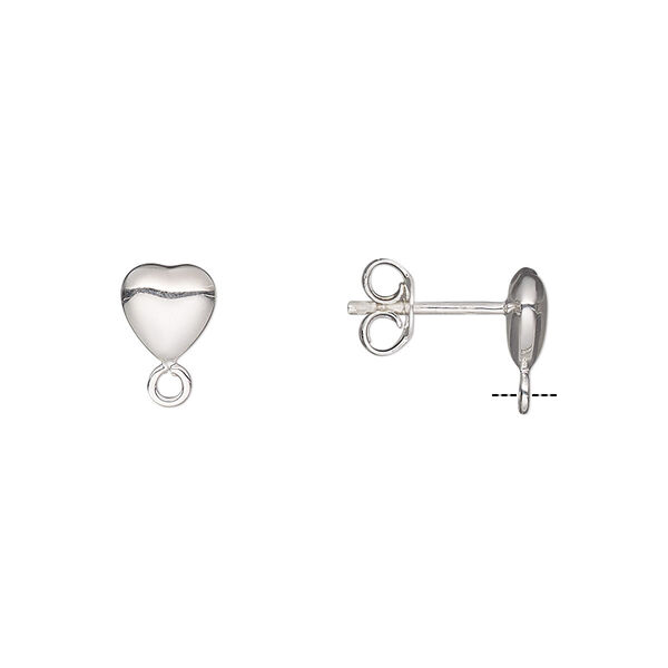 Earstud, sterling silver, 6.5mm heart with closed loop. Sold per pair. image number 0