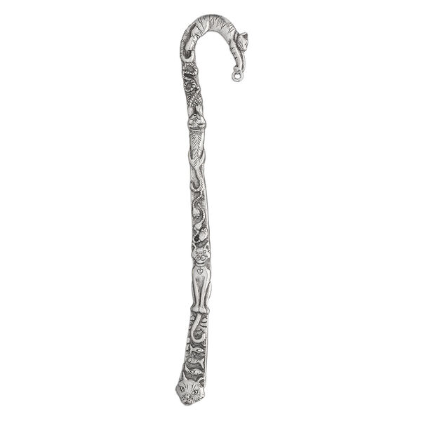 Bookmark, antiqued pewter (tin-based alloy), 5-1/2 inches with double-sided cat design and loop. Sold individually. image number 0