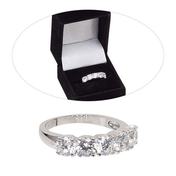 Ring, cubic zirconia and rhodium-finished brass, clear, 5mm wide, size 8. Sold individually. image number 0