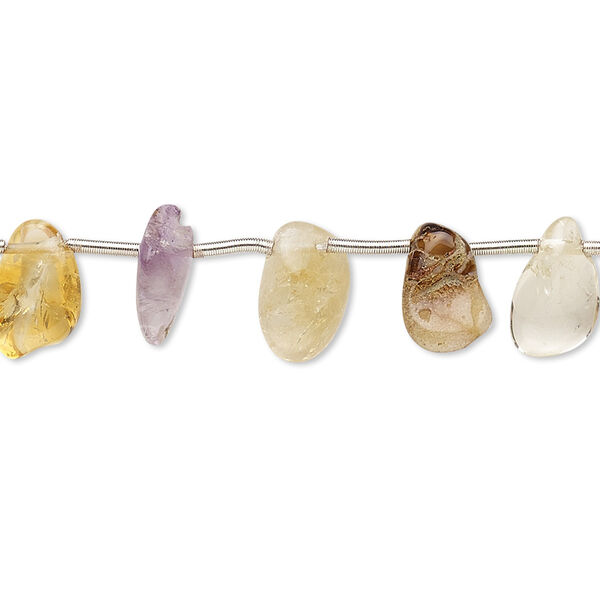 Bead, multi-gemstone (natural / dyed / heated / irradiated), multicolored, small top-drilled flat nugget, Mohs hardness 3 to 7. Sold per pkg of 36. image number 0