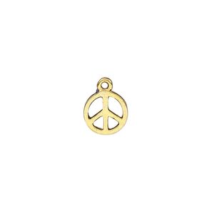 Charm, antique gold-finished "pewter" (zinc-based alloy), 9mm peace sign. Sold per pkg of 20.