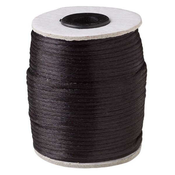 Cord, Satinique™, nylon, black, 2mm. Sold per 200-foot spool. image number 0
