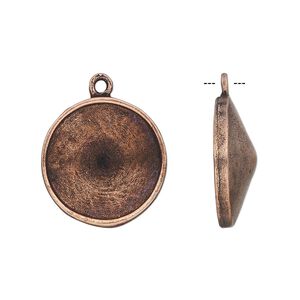 Drop, Almost Instant Jewelry®, antique copper-plated pewter (tin-based alloy), 21mm round with 18mm rivoli setting. Sold individually.