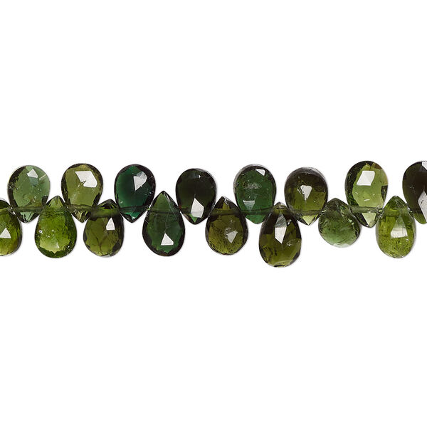 Bead, green tourmaline (natural), shaded, 7x5mm-8x6mm hand-cut top-drilled faceted teardrop, B+ grade, Mohs hardness 7 to 7-1/2. Sold per 8-inch strand, approximately 55-60 beads. image number 0