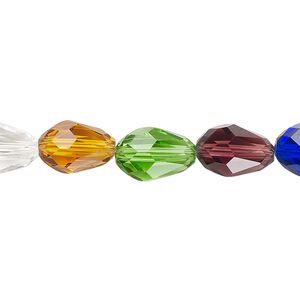 Bead Celestial Crystal® 1pkg40, 11X7.5mm-12X8mm teardrop / 66 facets, opaque to transparent multicolored