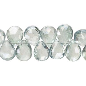Quartz crystal 1pkg1, hand-cut top-drilled faceted puffed teardrop bead 7 inch 10x7mm-14x8mm