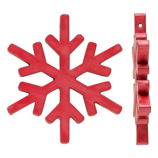Focal, painted mango wood, red, 57x50mm side-drilled snowflake. Sold per pkg of 2. image number 0