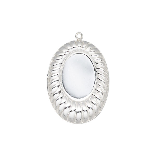Drop, sterling silver, 23x17.5mm single-sided oval with corrugated edge and 14x10mm oval setting. Sold individually. image number 0