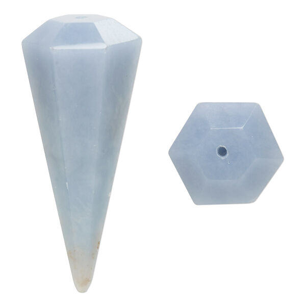 Focal, angelite (waxed), 40x17mm hand-cut half-drilled faceted pendulum, B grade, Mohs hardness 3 to 3-1/2. Sold individually. image number 0