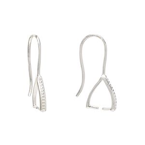 Ear wire 1pkg2 sterling silver, 19mm beaded / ice-pick bail / 8.5mm grip length, 20 gauge 1 pair